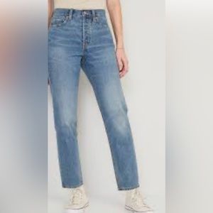 Old Navy extra high-waisted button-fly sky-hi straight non-stretch cropped jeans